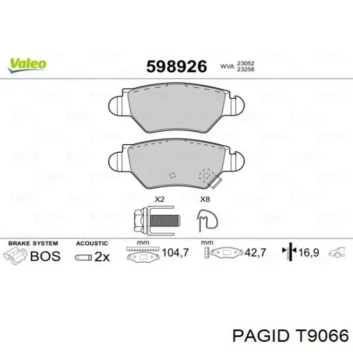Задні гальмівні колодки T9066 HELLA-PAGID