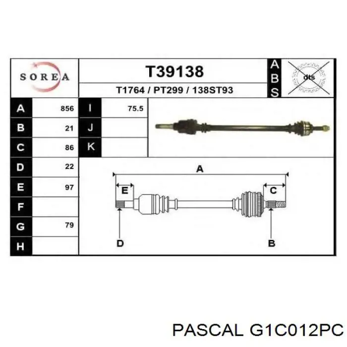 Купити G1C012PC Pascal ШРУС зовнішній передній, лівий