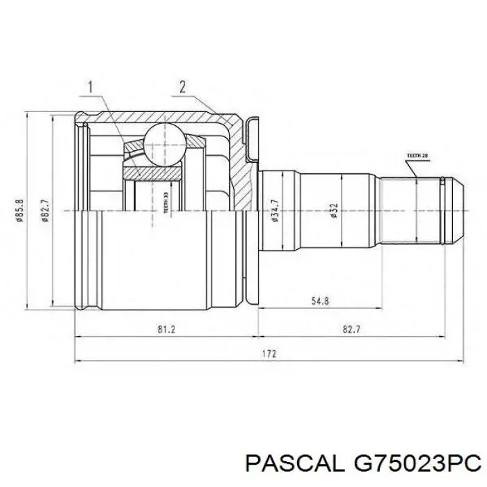 ШРКШ внутрішній, передній, лівий Pascal G75023PC ціна, від 1854.19 UAH