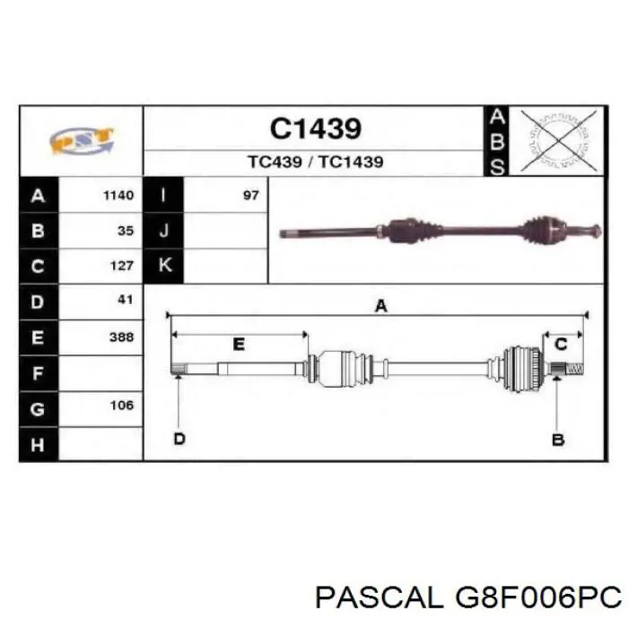 ШРУС внутрішній правий G8F006PC Pascal