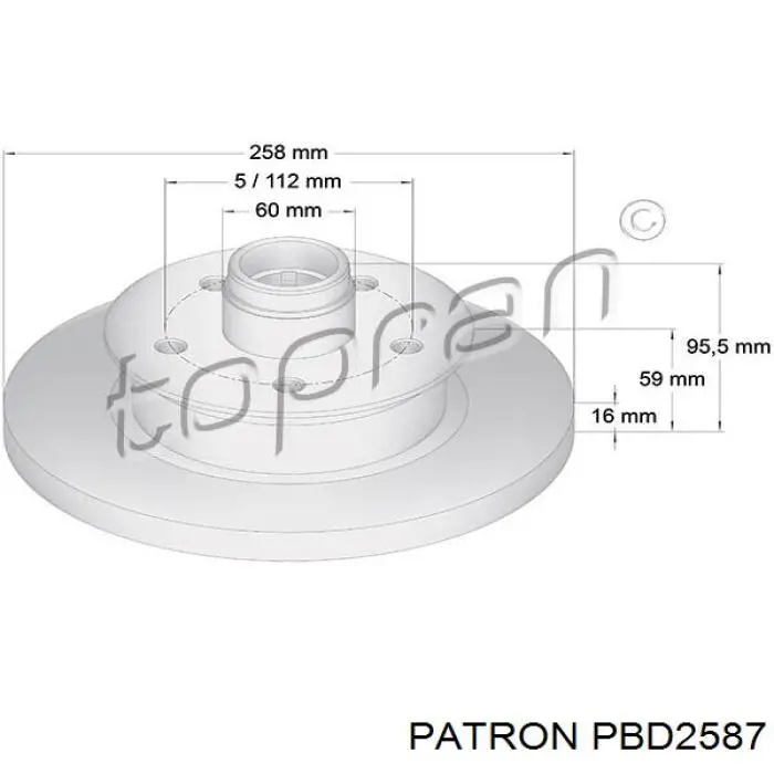 Диск гальмівний передній PBD2587 Patron