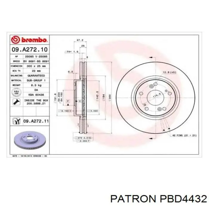 Гальмівні диски передні PBD4432 Patron