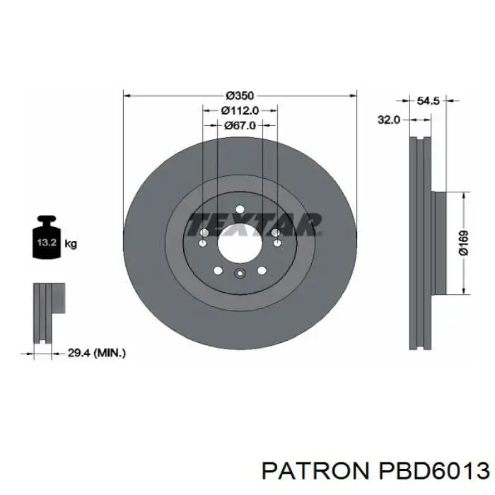 Диск гальмівний передній PBD6013 Patron