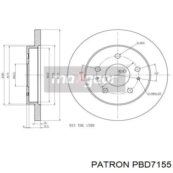 Диск гальмівний передній PBD7155 Patron