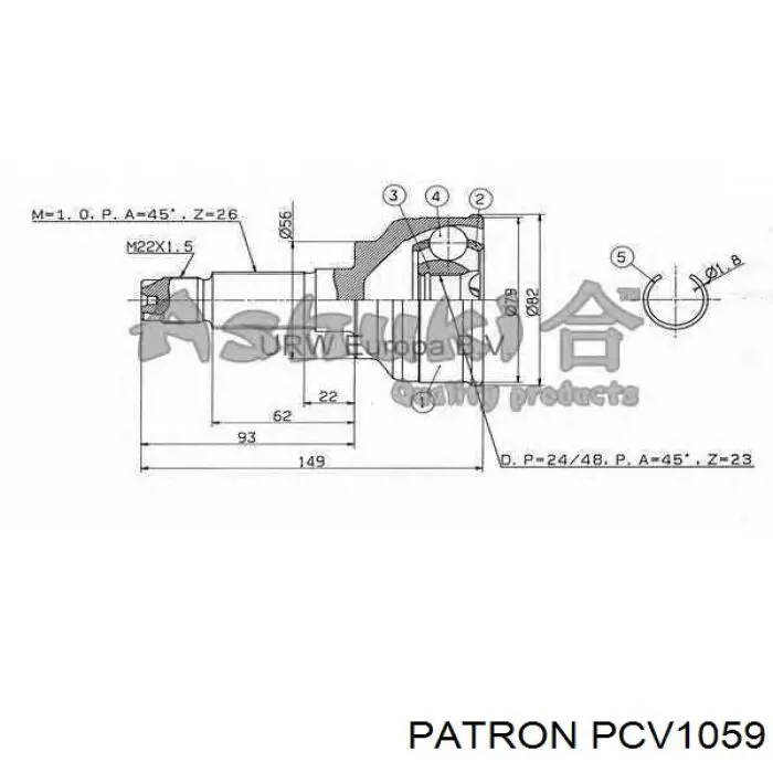 ШРУС зовнішній передній PCV1059 Patron