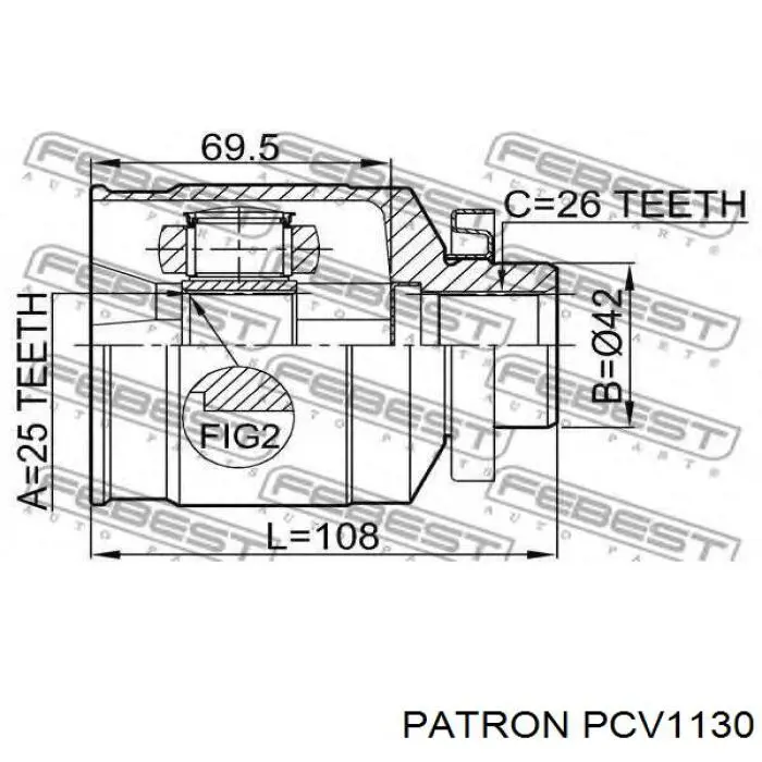 ШРУС внутрішній, передній, лівий PCV1130 Patron