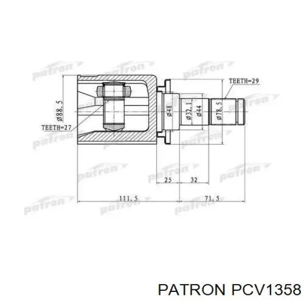 ШРУС внутрішній, передній, лівий PCV1358 Patron