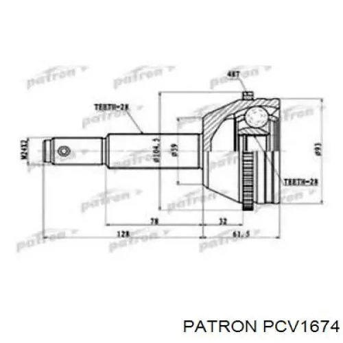 ШРУС зовнішній передній PCV1674 Patron