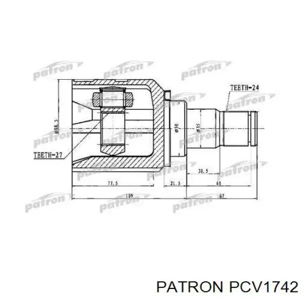 ШРУС внутрішній, передній, лівий PCV1742 Patron