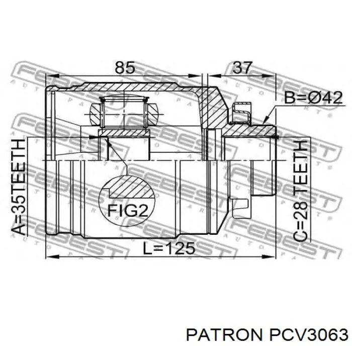 ШРУС внутрішній, передній, правий PCV3063 Patron