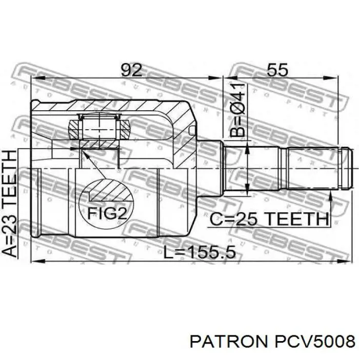 ШРУС внутрішній, передній PCV5008 Patron