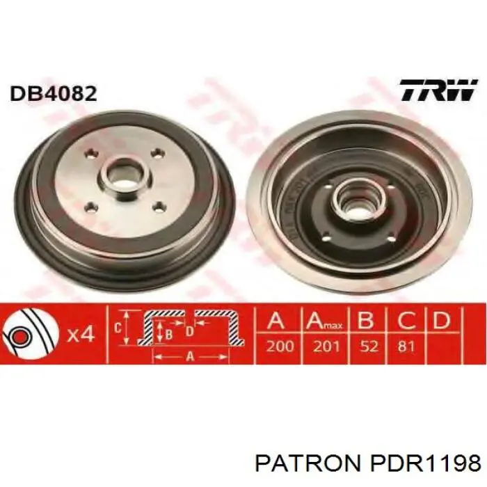 Барабан гальмівний задній PDR1198 Patron