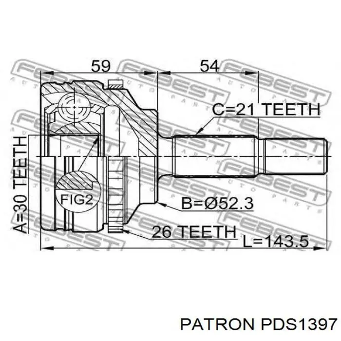 Піввісь (привід) передня, ліва PDS1397 Patron