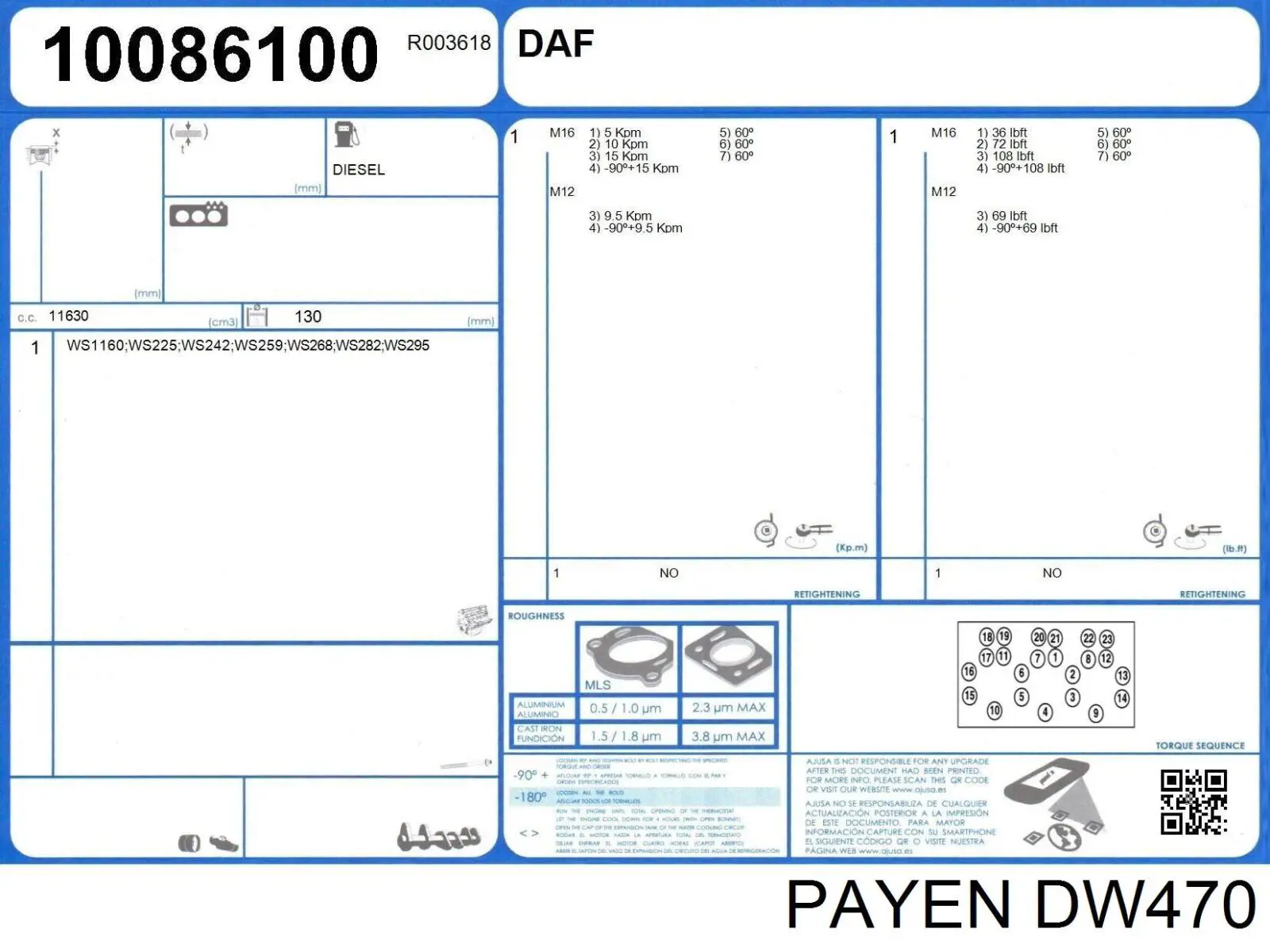 Комплект прокладок двигуна, верхній DAF 681670 ціна, від 154.79 USD