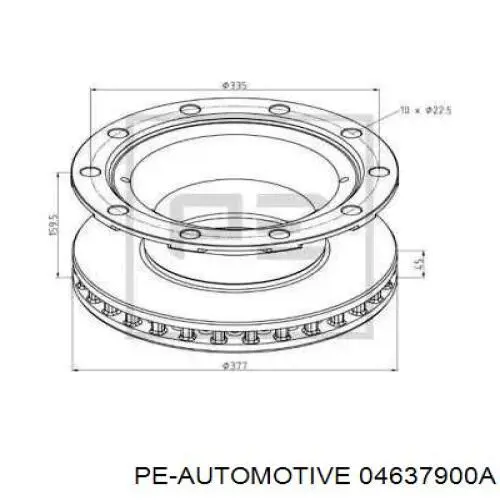 Диск переднього гальма PE Automotive 04637900A ціна, від 136.36 USD