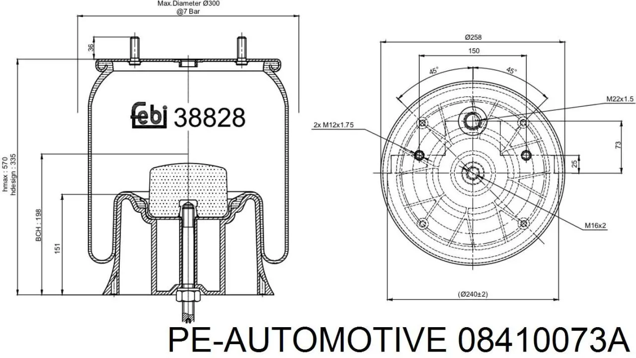 Пневмоподушка/Пневморессора моста 08410073A PE Automotive