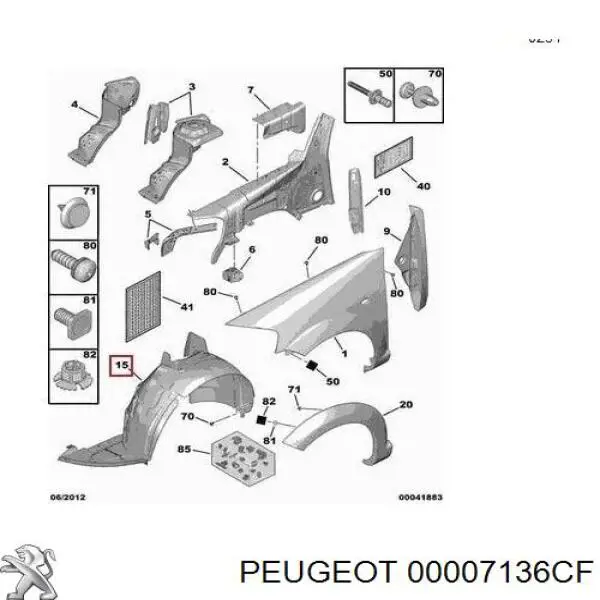 Подкрильнікі переднього крила, правий Peugeot/Citroen 00007136CF ціна, від 13.83 USD