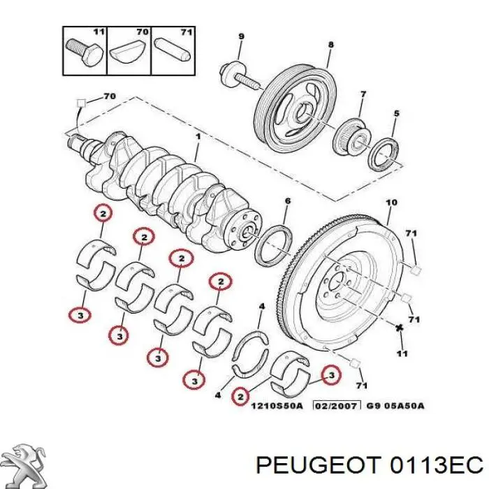 Вкладиші колінвала, корінні, комплект, стандарт (STD) Peugeot 308 (4A, 4C) (Пежо 308)