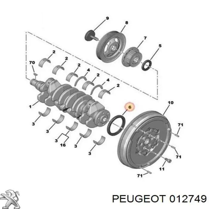 012749 Peugeot/Citroen сальник колінвала двигуна, задній