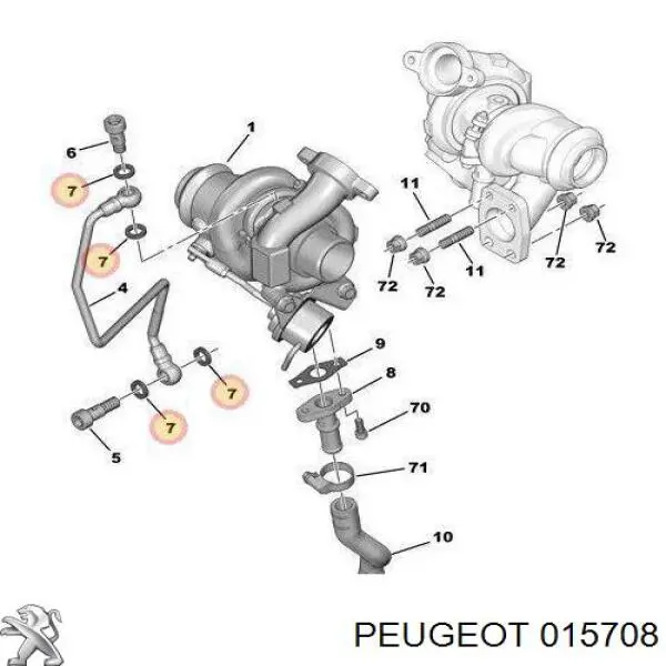 Купити 015708 Peugeot/Citroen Прокладка шланга подачі масла до турбіни