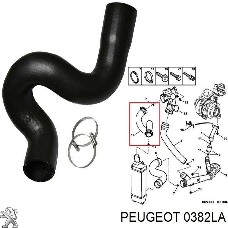 0382LA Peugeot/Citroen шланг/патрубок інтеркулера, верхній