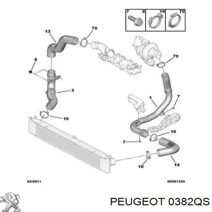 0382QS Peugeot/Citroen шланг/патрубок интеркуллера, нижній лівий