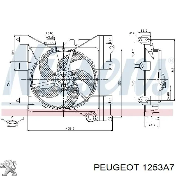 1253A7 Peugeot/Citroen дифузор радіатора охолодження, в зборі з двигуном і крильчаткою