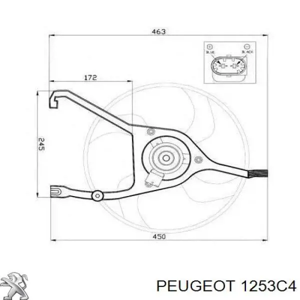 Електровентилятор охолодження в зборі (двигун + крильчатка) 1253C4 Peugeot/Citroen