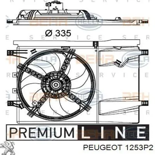 1253P2 Peugeot/Citroen дифузор радіатора охолодження, в зборі з двигуном і крильчаткою