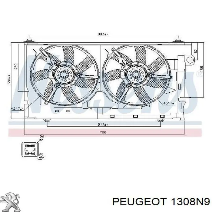Дифузор радіатора охолодження, в зборі з двигуном і крильчаткою Peugeot/Citroen 1308N9 ціна, від 178.29 USD