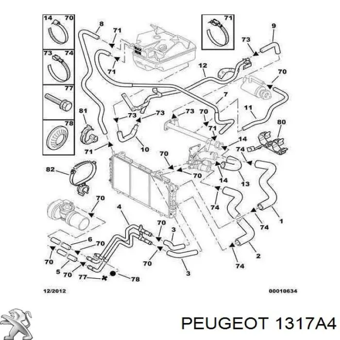 1317A4 Peugeot/Citroen шланг/патрубок радіатора охолодження, нижній