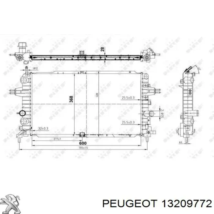 Радіатор охолодження двигуна 13209772 Peugeot/Citroen