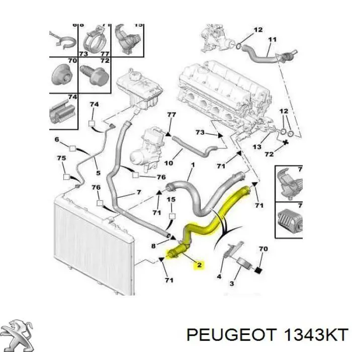 Шланг/патрубок радіатора охолодження, верхній Peugeot/Citroen 1343KT ціна, від 7.14 USD