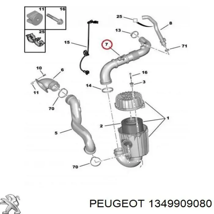 Патрубок повітряний, вихід повітряного фільтра Peugeot Boxer (250) (Пежо Боксер)