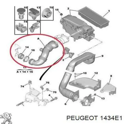 1434E1 Peugeot/Citroen патрубок повітряний, вихід повітряного фільтра