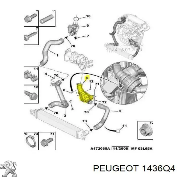 Шланг/патрубок інтеркуллера Peugeot/Citroen 1436Q4 ціна, від 18.83 USD