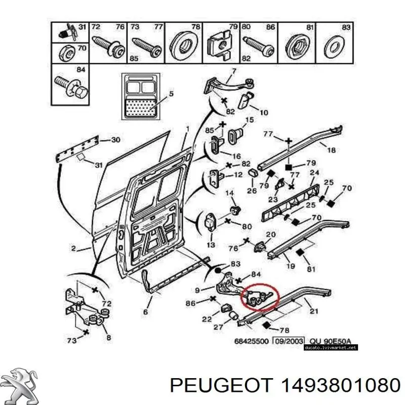 Ролик двері бічної/зсувної, правий нижній Peugeot/Citroen 1493801080 ціна, від 22.10 USD