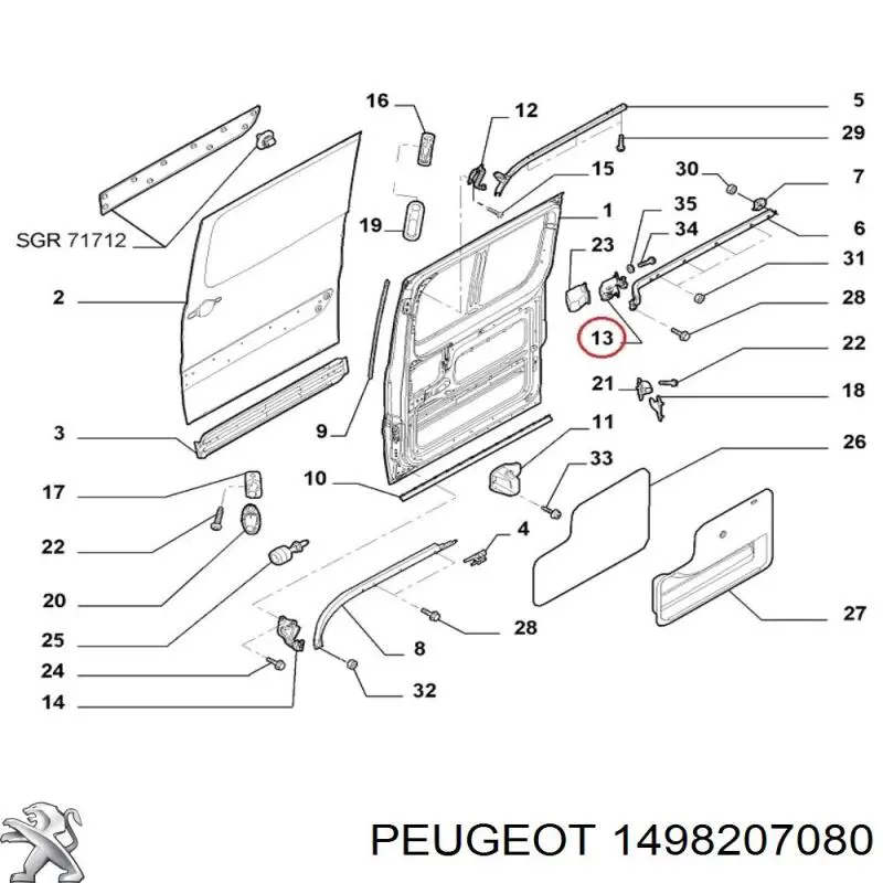 Ролик двері бічної/зсувної, правий центральний 1498207080 Peugeot/Citroen