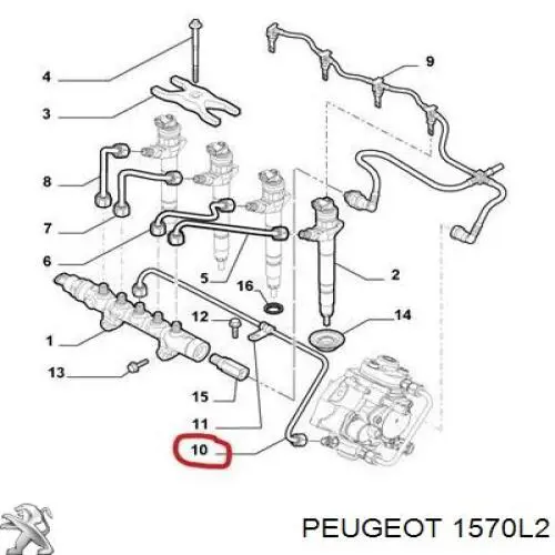 Купити 1570L2 Peugeot/Citroen Трубка паливна, від ПНВТ до паливної рейки