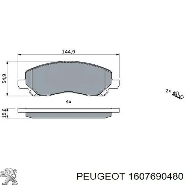 Передні тормозні колодки 1607690480 Peugeot/Citroen