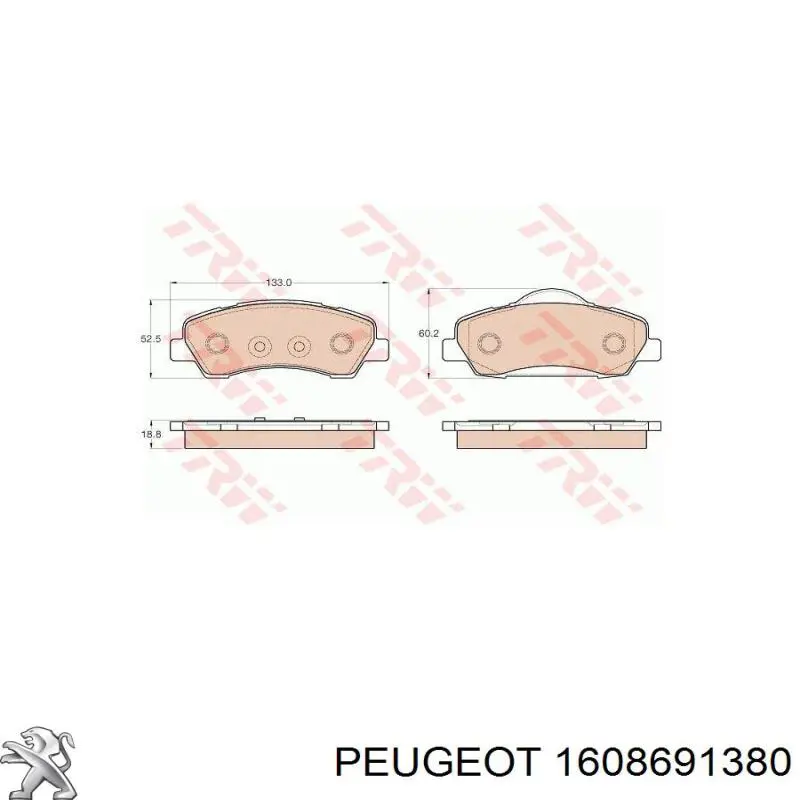 Купити 1608691380 Peugeot/Citroen Колодки гальмівні передні, дискові