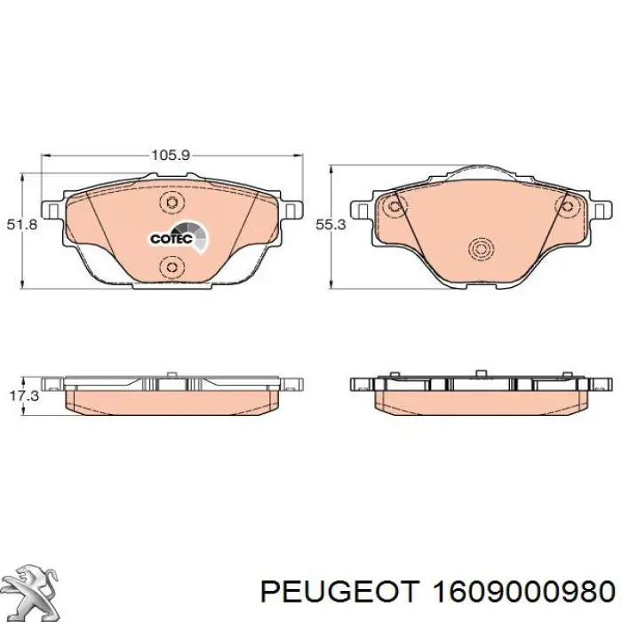 Колодки гальмові задні, дискові 1609000980 Peugeot/Citroen