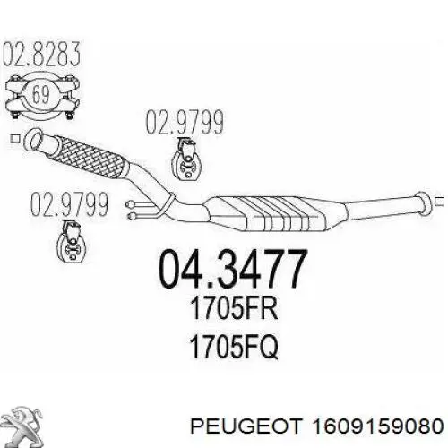 Купити 1609159080 Peugeot/Citroen Перетворювач відпрацьованих газів