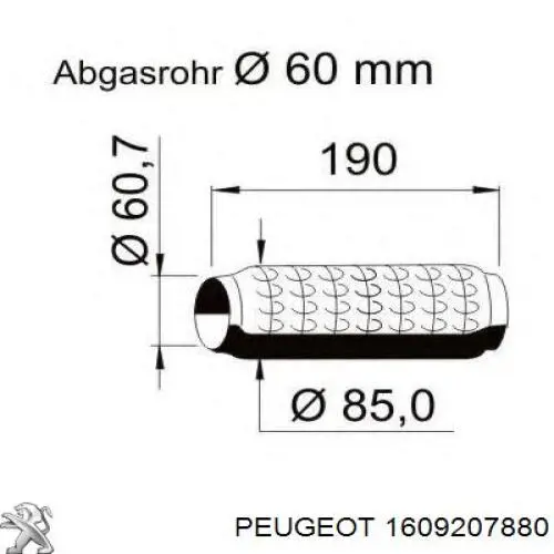 1609207880 Peugeot/Citroen труба вихлопна, від каталізатора до глушника