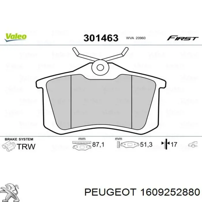 Купити 1609252880 Peugeot/Citroen Задні колодки