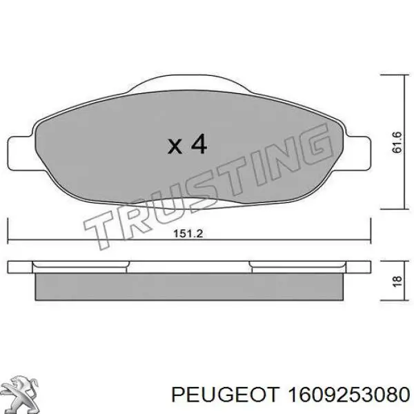 Гальмівні колодки Peugeot/Citroen 1609253080 ціна, від 36.21 USD