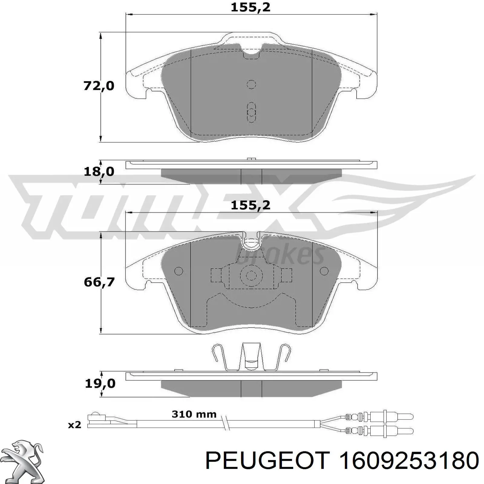 Передні тормозні колодки 1609253180 Peugeot/Citroen