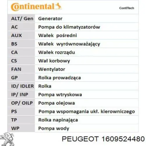 Ремкомплект ГРМ Peugeot/Citroen 1609524480