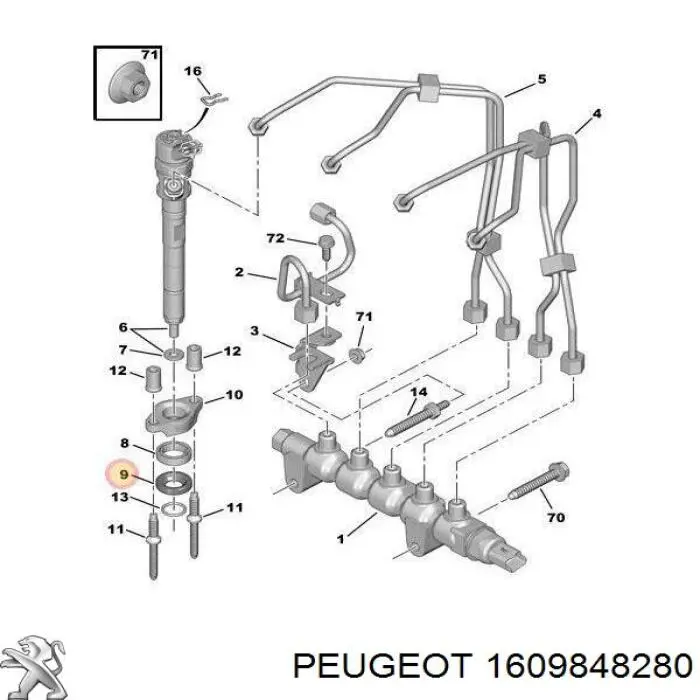 1609848280 Peugeot/Citroen кільце форсунки інжектора, посадочне
