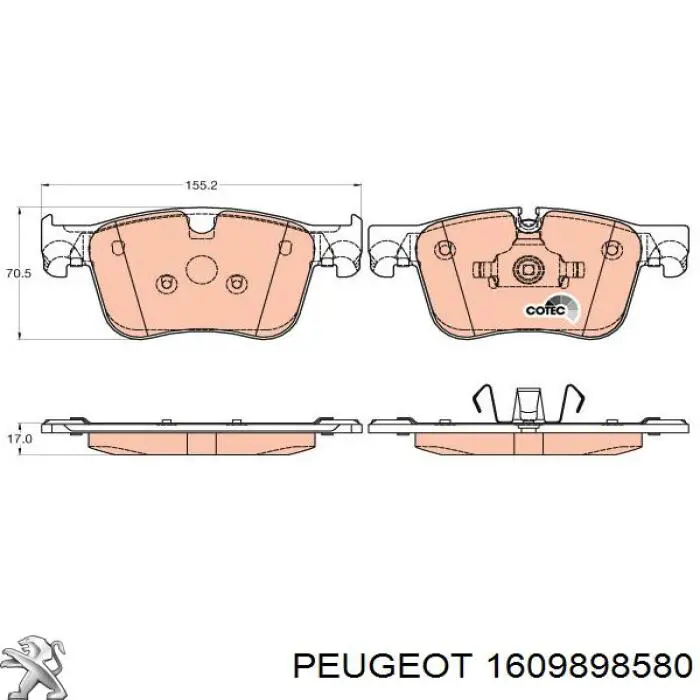Передні тормозні колодки 1609898580 Peugeot/Citroen